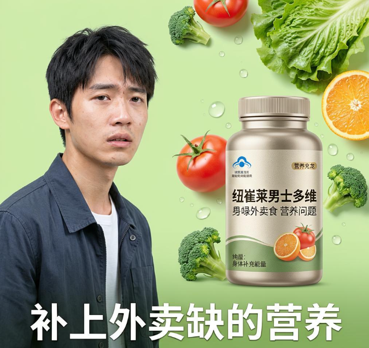 顿顿外卖脸色差易犯困?年轻男士吃纽崔莱男士多维,补上外卖缺的营养