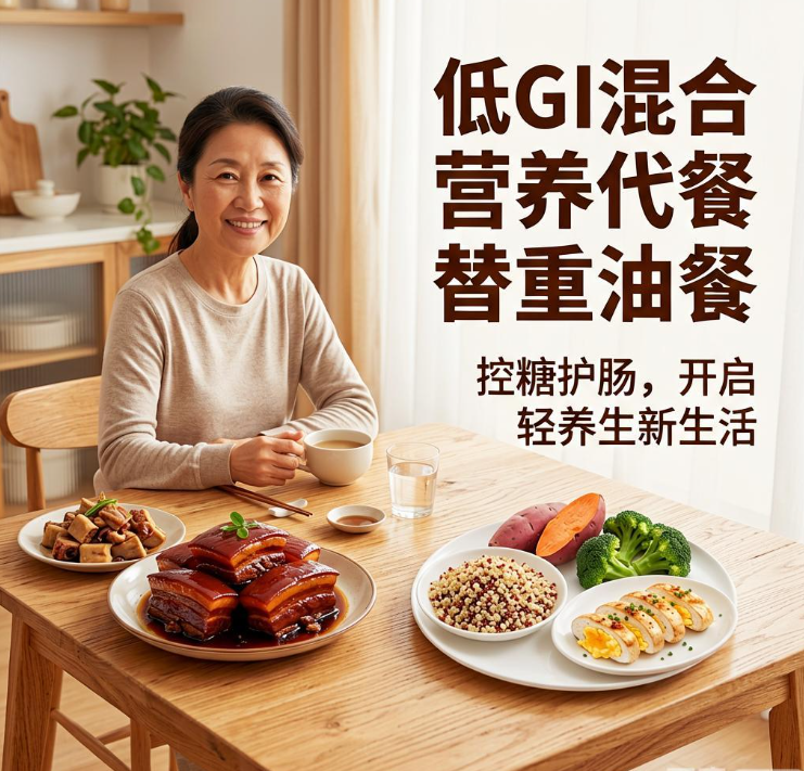 中年想控糖护肠轻养生？低GI混合营养代餐替重油餐