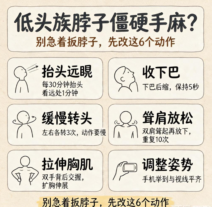 低头族脖子僵硬手麻？别急着扳脖子，先改这6个动作