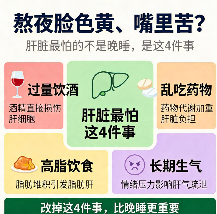 熬夜脸色黄、嘴里苦？肝脏最怕的不是晚睡，是这4件事