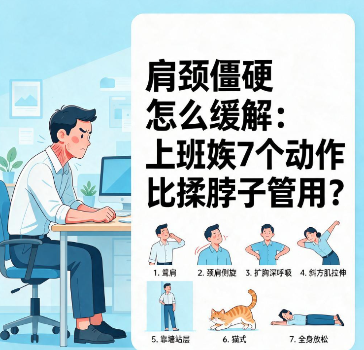 肩颈僵硬怎么缓解：上班族 7 个动作比揉脖子管用
