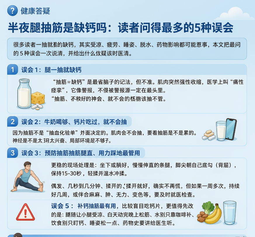 半夜腿抽筋是缺钙吗：读者问得最多的 5 种误会