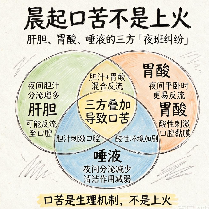 晨起口苦不是上火：肝胆、胃酸、唾液的三方「夜班纠纷」