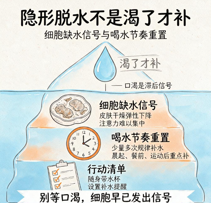 隐形脱水不是渴了才补：细胞缺水信号与喝水节奏重置