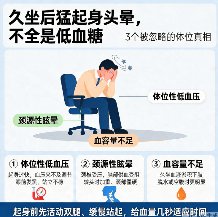 久坐后猛起身头晕，不全是低血糖：3 个被忽略的体位真相